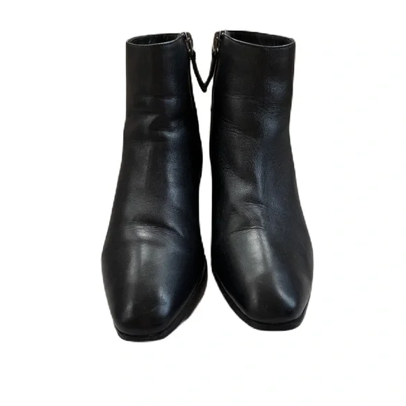 Aquatalia Fuoco Black Leather Ankle Booties Stacked Heel Size 6.5 Ankle Boots - Picture 10 of 12